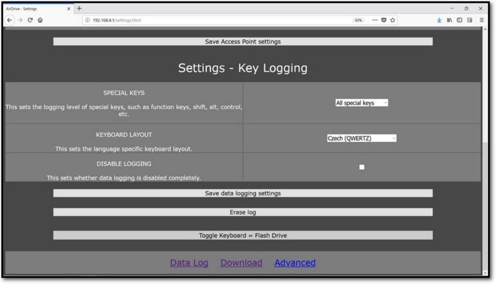 b. Nastavení zaznamenávání / logování (Settings Key Logging): i. Zaznamenávání zpeciálních znaků (Special Keys) Zvolte, zda se mají zaznamenávat speciální znaky, jako Shift, Ctrl, Alt, NumLock, atd.