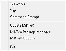 O sázecím systému L A TEX 20 Obrázek 3.2: Kontextové menu MiKTeX Portable po spuštění (připojení) ve Windows Taskbar. 3.3 Portabilní instalace MiKTeX Na stránce http://miktex.