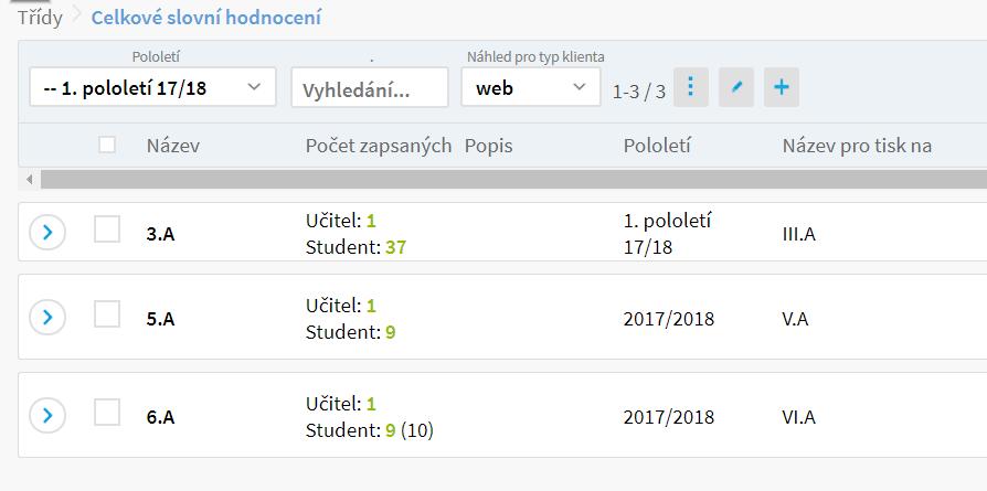 - Místo: Lidé > Skupiny > Třídy > sloupec Název pro tisk na vysvědčení - Pro každou třídu lze název tisku třídy nastavit libovolně dle potřeby - Pokud Vám stačí na vysvědčení