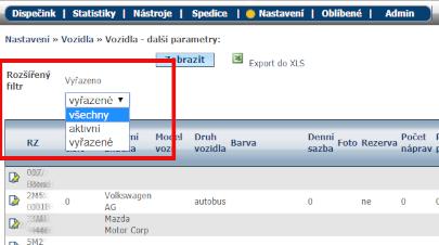 NOVINKA Filtr pro lepší přehled dalších parametrů u vozidel V Nastavení Vozidla Vozidla další parametry si nově můžete zobrazit údaje z vyřazených vozidel.