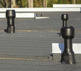Odvětrávací komínky a střešní ventilátory pro ploché střechy Odvětrávací komínky a střešní ventilátory P-série lze montovat na ploché střechy, u standardních průměrů Ø 75 160 mm je třeba použít