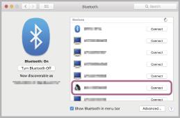 1. V panelu úloh v pravé spodní části obrazovky vyberte možnost [ (System Preferences)] - [Bluetooth]. 2. Vyberte volbu [] na obrazovce Bluetooth, potom klikněte na volbu [Connect].