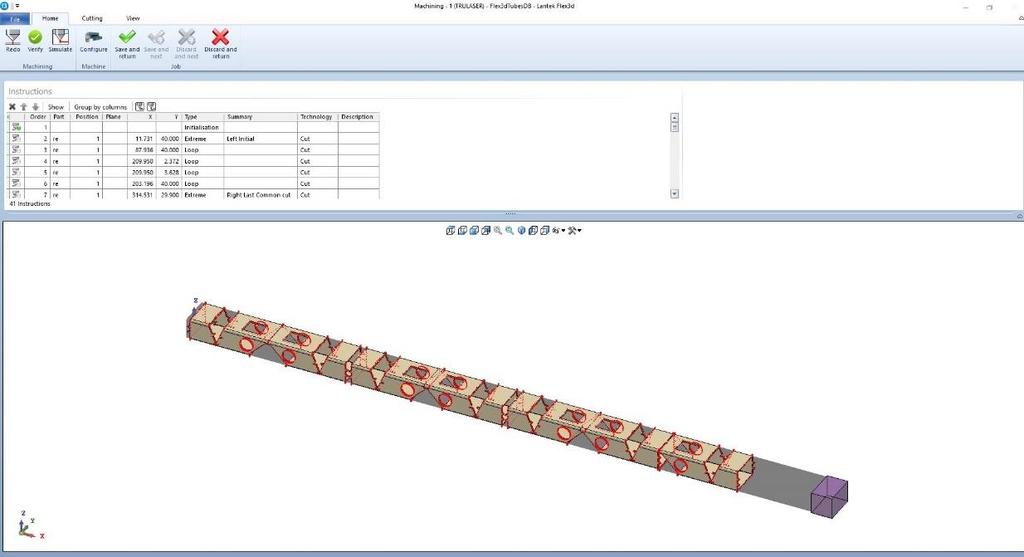 Optimalizace a řezání trubek Trubky Lantek Flex3d umožňují uživateli získat optimální optimalizaci jak samotné trubky, tak vytvořeného NC souboru pro stroj.