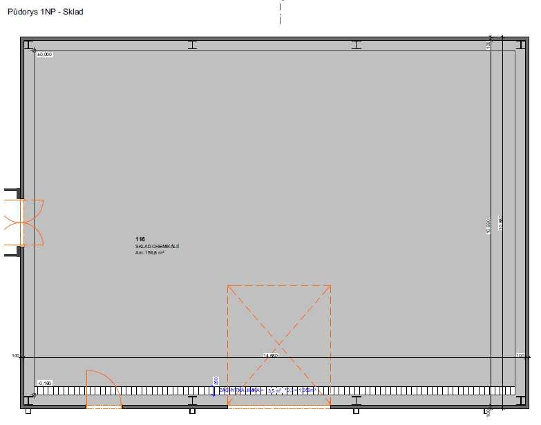chemikálií z přepravních obalů. Půdorys přízemí administrativní budovy: Půdorys sklad: V 2.
