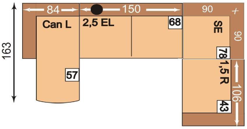 Varianta D: Ukázka varianty: U Prvek Látka kategorie D Látka kategorie E Látka kategorie G Kanape (57) 11 220 Kč 11 605 Kč 12 375 Kč 2,5sedák (68) 14 740 Kč 15 125 Kč 15 895 Kč Roh (78) 7 920 Kč 8