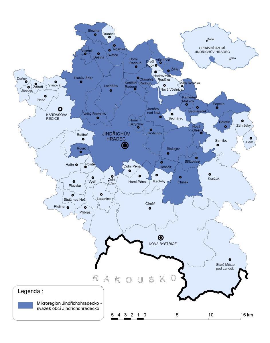 KDE PŮSOBÍME.. Mikroregion Jindřichohradecko působí na území 27 obcí v Jihočeském kraji (viz mapa č. 1 Zájmové území mikroregionu).