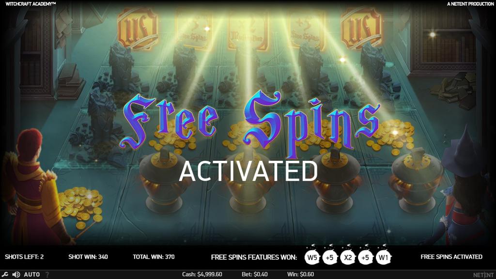 Režim Free Spins 3 nebo více symbolů Scatter nasbíraných během funkce Elements Bonus spustí 5 roztočení Free Spins s odemčenými funkcemi Free Spins