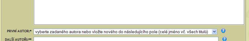 vyberte ze seznamu autora příspěvku, pokud nenaleznete autora v seznamu,