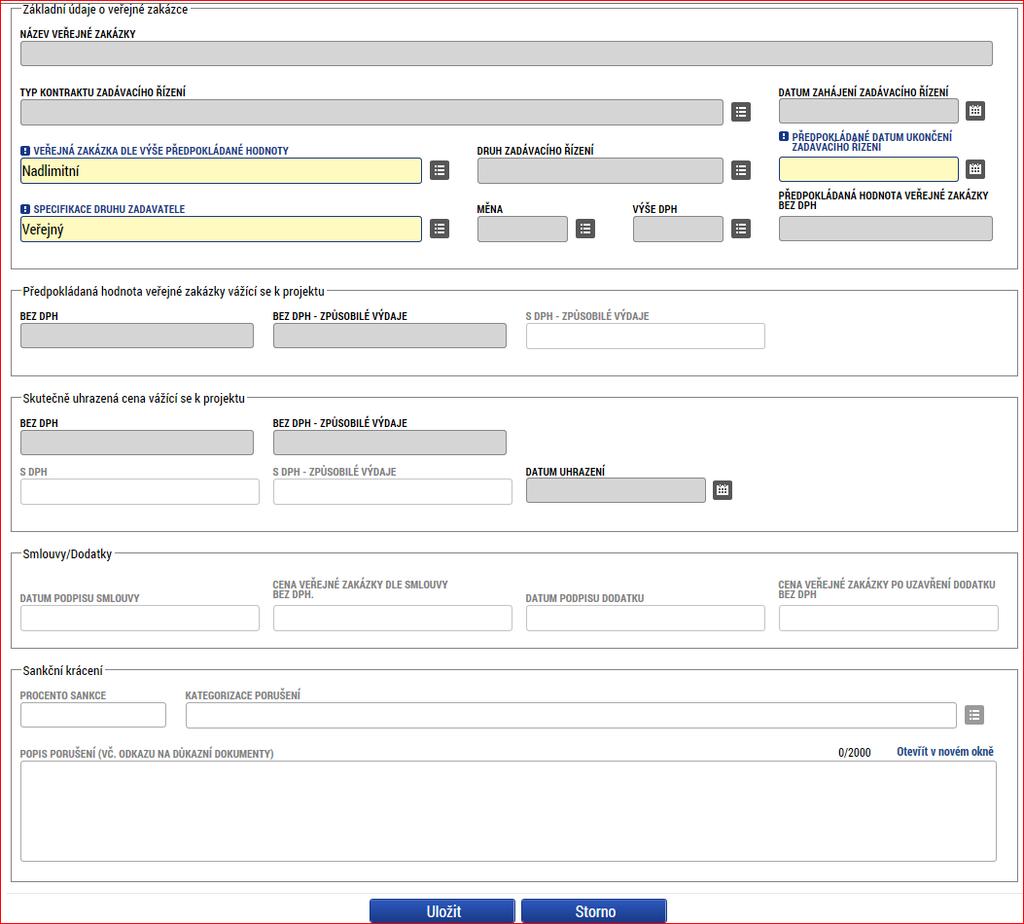 Snímek záložky Veřejné zakázky k načtení informací o zakázce do IS KP14+ (zakázka ve fázi