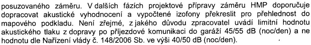 3 posuzovaného zámìru. V dalších fázích projektové pøípravy zámìru HMP doporuèuje dopracovat akustické vyhodnocení a vypoètené izofony pøekreslit pro pøehlednost do mapového podkladu.