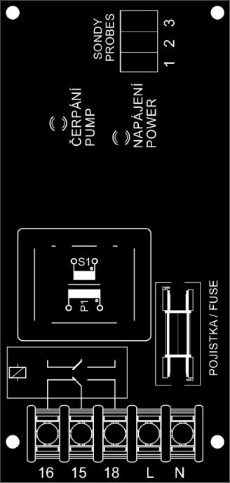 Strana 4 (celkem 12) 10 OVLÁDÁNÍ ZAŘÍZENÍ Zapnutí a vypnutí řídících obvodů signalizuje zelená kontrolka. Svící zelená kontrolka indikuje zapnutí řídících obvodů a tedy možné sepnutí čerpadla.