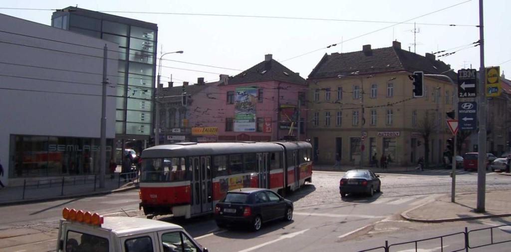 Příklady z knkrétních křižvatek tlačítk vzdálenst cca 7 m Ksmva x Palackéh tř. Služební tramvaj nezná trasu jízdy, prt nemůže řadiči SSZ předat ptřebnu infrmaci autmaticky.