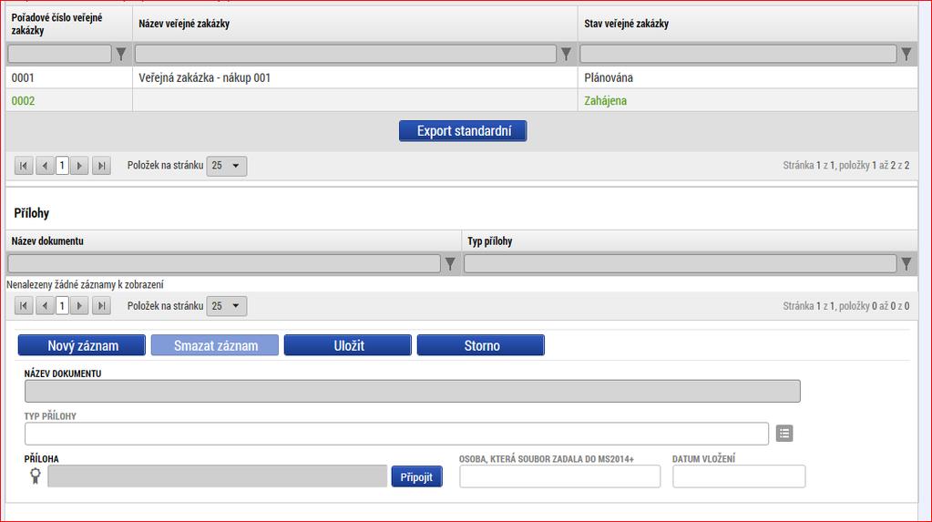 Vkládání více příloh k jedné zakázce se děje prostřednictvím tlačítka Nový záznam.