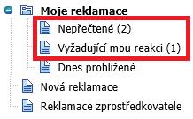 Uživateli se zobrazí, které z reklamací zatím nepřečetl, případně budou vyznačeny takové,