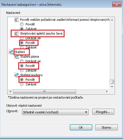 V případě, že by export nefungoval, resetujte nastavení na Střední