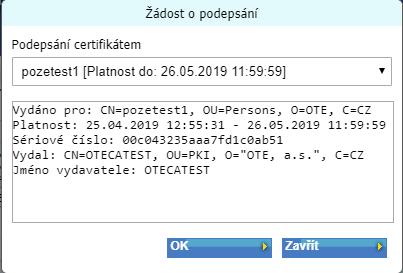 Po výběru nově obnoveného certifikátu ze seznamu a potvrzení OK, se pod tabulkou aktuálně přiřazených