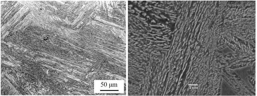 plasticity [2]. (a) (b) Obr. 12 Mikrostruktura dolního bainitu a) světelná mikroskopie [3]