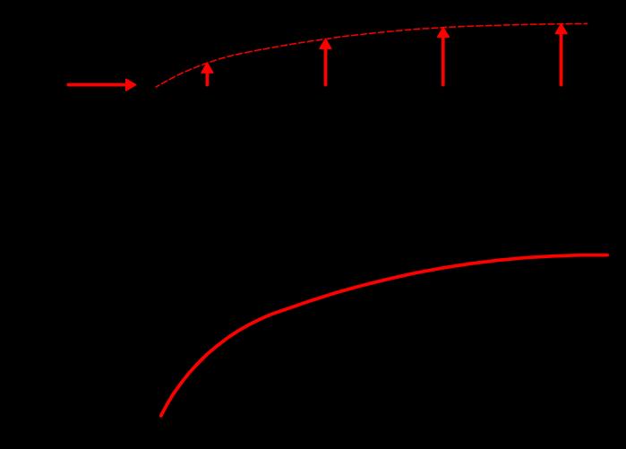 Po vynesení nárůstu hodnoty podélné relaxace v závislosti na čase je získána tzv. T1 křivka. Ta má exponenciální charakter a je znázorněna v dolní části Obr. 7.