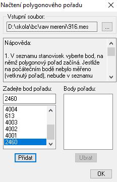 Před importem dat do programu předcházel výpočet měřítka zobrazení pro redukci délek z nadmořské výšky a ze zobrazení. Pro měřítko zobrazení byly nastaveny souřadnice bodu PPBP 613 (obr.