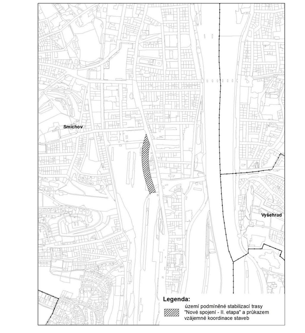 10) 20 Přestavba nádraží Smíchov: Realizace zástavby ve vymezeném území v k. ú. Smíchov je podmíněna: a) stabilizací trasy Nové spojení II.