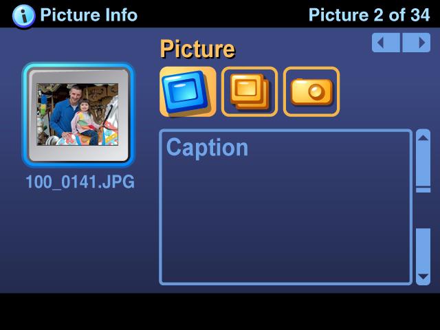 Uspořádání a úpravy ve fotoaparátu Přidání nebo úprava popisu 1 V režimu Prohlížení vyberte snímek nebo videozáznam.