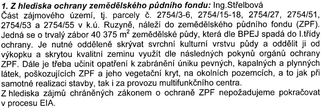 , o posuzování vlivù na životní prostøedí a o zmìnì nìkterých souvisejících zákonù, k oznámení pøipravovaného zámìru Multifunkèní centrum Dlouhá míle, Praha 6 - Ruzynì Odbor životního prostøedí
