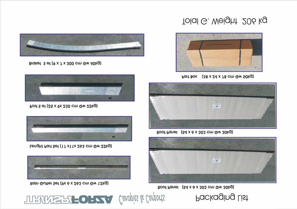 Okapy (9 x 6 x 26 cm, 12 kg) Střešní panel (54 x 6 x 0 cm, 0 kg Sada dlouhých dílů (17 x 11 x 26 cm, 22 kg) Střešní panel (54 x 6