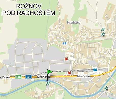 6.Zuberský jez, říční km 13,800 km Zuberský jez na Rožnovské Bečvě se nachází ve městě Rožnov pod Radhoštěm. Rybí přechod je umístěn v betonovém pilíři u pravého břehu. Obr. 12: Mapa.