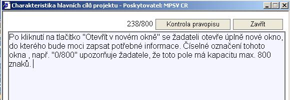 Uživatel si celé pole může zobrazit ve velkém formátu v novém okně pomocí tlačítka Otevřít v novém okně.