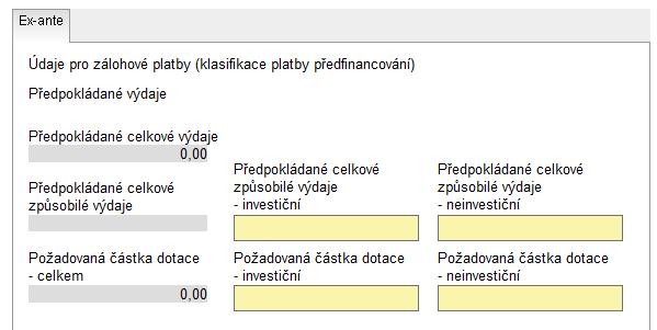 Informace o žádosti o platbu Číslo žádosti o platbu pole se automaticky vyplní. Stav pole se doplní automaticky a vyznačuje stav zpracování ŽoP.