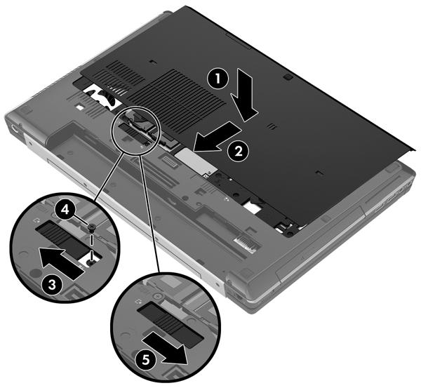 Vrácení spodního krytu Po zpřístupnění paměťového modulu, jednotky pevného disku, štítku s předpisy, zásuvky pro kartu SIM a jiných součástí vraťte zpět spodní kryt. Vrácení spodního krytu: 1.