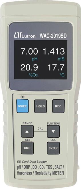 TESTER KVALITY VODY LUTRON WAC-2019SD Měření ph / ORP, DO, CD, TDS, salinity, tvrdosti vody a teploty Široký rozsah použití: kvalita pitné vody, akvaristika, rybářství, příprava nápojů a