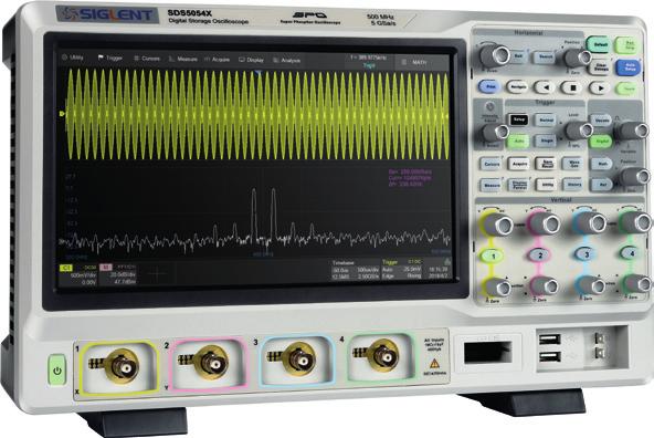 DIGITÁLNÍ OSCILOSKOP SIGLENT Šířky pásma 350 MHz, 500 MHz, 1 GHz Kapacitní dotykový 10,1" TFT LCD (1024 x 600 px) Spouštění a dekódování sériových sběrnic Nahrávání průběhů (až 100 000 průběhů)