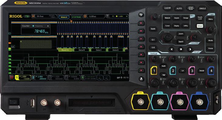 DIGITÁLNÍ OSCILOSKOP RIGOL řada MSO5000 70MHz ~ 350MHz Šířky pásma 70 MHz, 100 MHz, 200 MHz, 350 MHz Pro všechny modely lze dokoupit upgrade na nejvyšší model Rozhraní USB host, USB device, LAN, HDMI