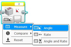 Možnosti: měření (Measure) - měření úhlu natočení - měření rychlosti natáčení - měření úhlu a rychlosti natáčení