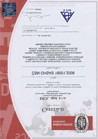 ISO 9001:2001 Certifikát ČSN EN ISO 9001:2009