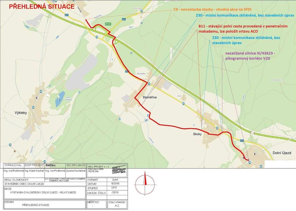 Rozšíření místní komunikace a umístění cyklostezky Velká Bystřice - Přáslavice - předmětem je návrh rozšíření místní komunikace vedoucí z Velké Bystřice do Přáslavic a návrh souběžné obousměrné