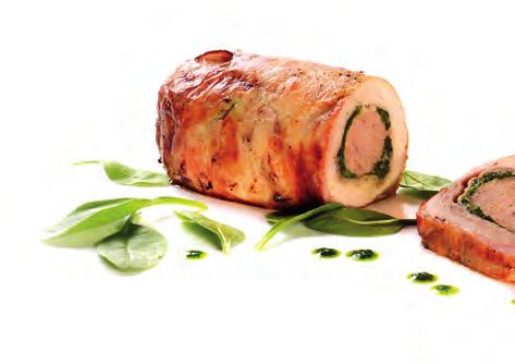 Rolády 709401 Kuřecí roláda sous-vide 2 x cca 1 kg Složení: půlka vykostěného kuřete, náplň z mletého vepřového