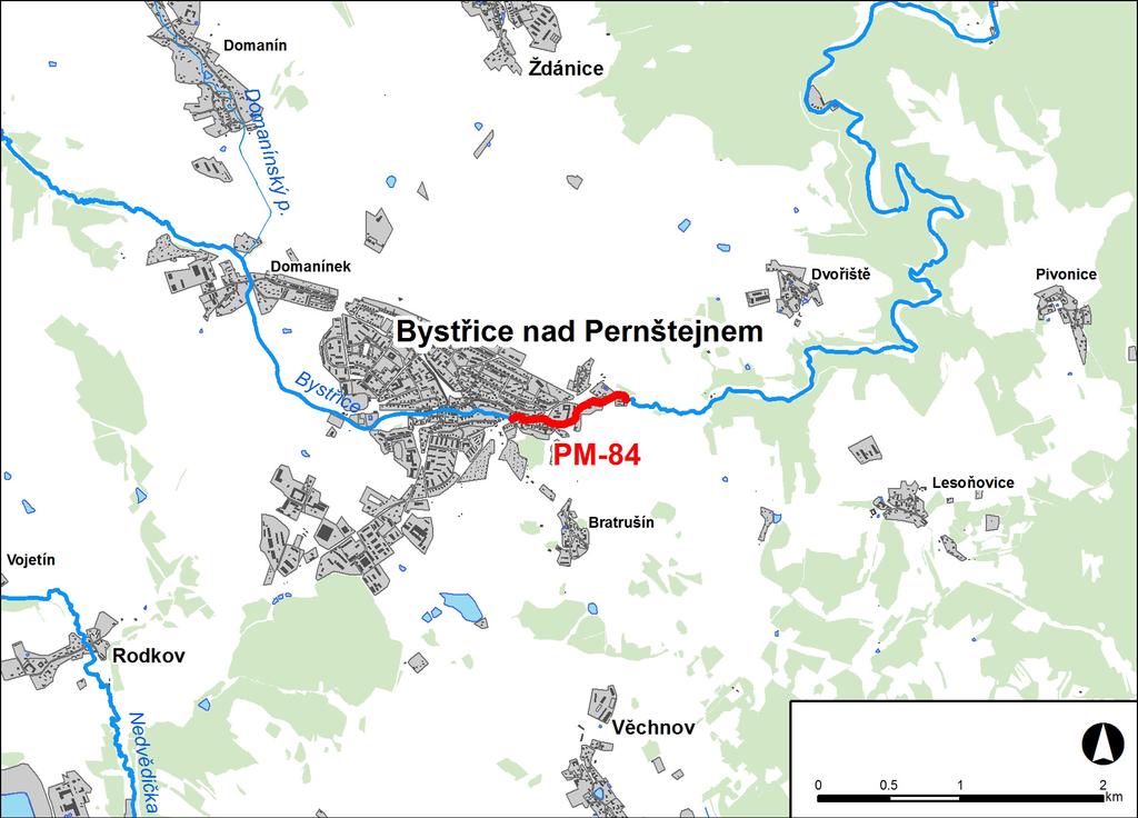 1. LOKALIZACE Předmětem řešeného území je úsek na toku Bystřice v km 9,522 10,407 Obr. č. 1 Přehledná mapa řešeného území 2. CHARAKTERISTIKA OBLASTI S VÝZNAMNÝM POVODŇOVÝM RIZIKEM 2.