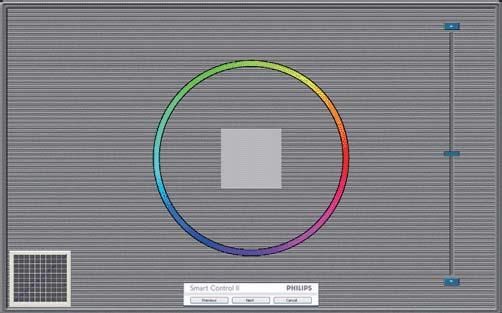 3. Optimalizace obrazu Calibration Screen (Obrazovka kalibrace) první barvy: ECO Tlačítko Previous (Předchozí) je deaktivováno až na