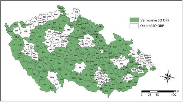 Obr. 1: Vymezení českých venkovských mikroregionů