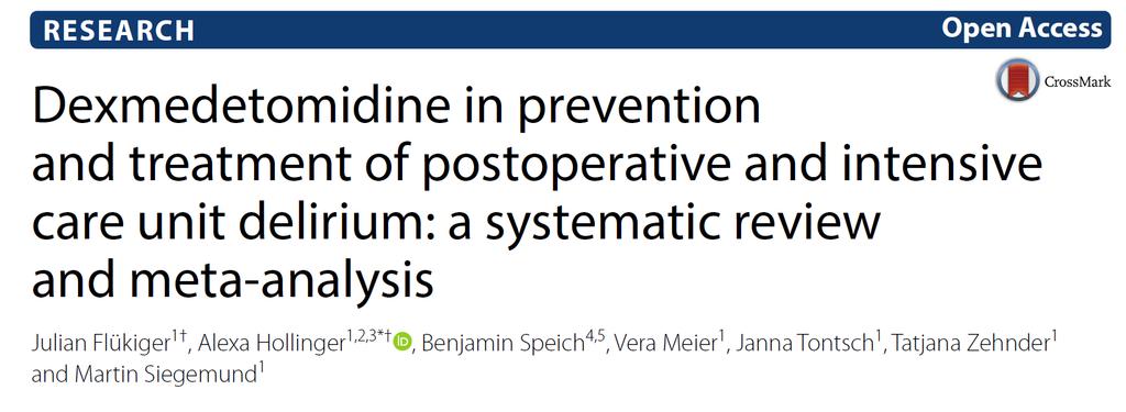 Terapie dexmedetomidinem byla spojena s redukcí incidence deliria ve srovnání s placebem, sedativní 28 studií (5 141 pacientů) medikací