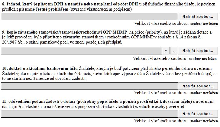 STRANA 15-17 FORMULÁŘE Doklady k žádosti - pokračování Každý bod obsahuje návod ke zpracování. 8.