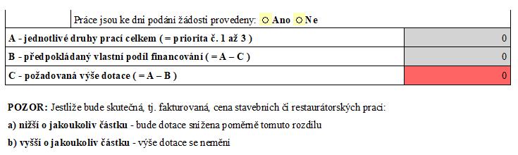 druhů prací včetně částky celkových nákladů Vyplňte