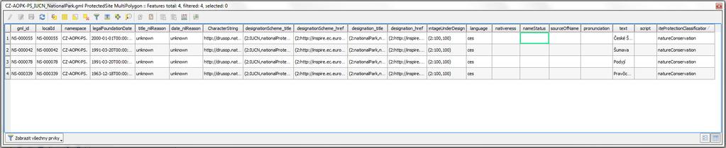 2) GML soubory zobrazení dat QGIS - bez