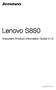 Lenovo S850. Important Product Information Guide v1.0. English/Čeština
