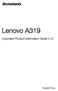 Lenovo A319. Important Product Information Guide v1.0. English/Česky