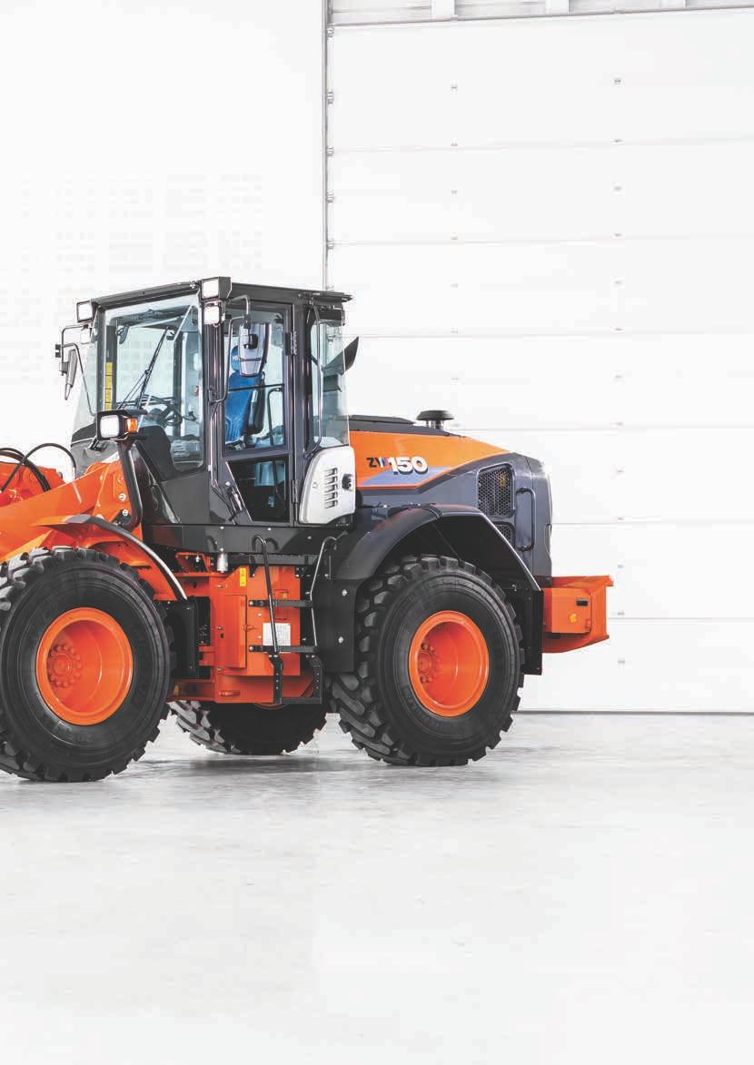 ZW150 6 Vylepšená konstrukce Vynikající výhled dozadu díky zakřivenému krytu motoru. Tišší provoz Nové materiály v kabině pohlcují zvuk a snižují tak hladinu hluku.