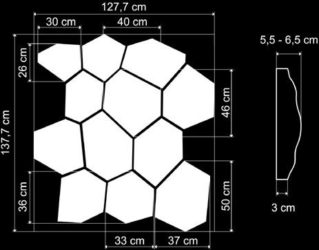 (kresby). Plocha jedné sestavy je cca 1,4 m 2, váha 98 kg (1 m 2 výrobku váží cca 70 kg), šířka spáry je 25 mm.