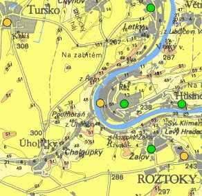 východně od silnice Velké Přílepy Tursko a nejníže leží údolí Vltavy v Podmoráni o nadmořské výšce okolo 172 m.n.m. C. II. 3. 2.